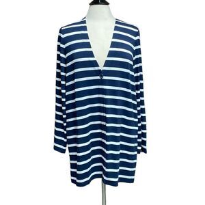 J.Jill Navy Stripe Long Sleeve Cardigan Size Medium NWOT